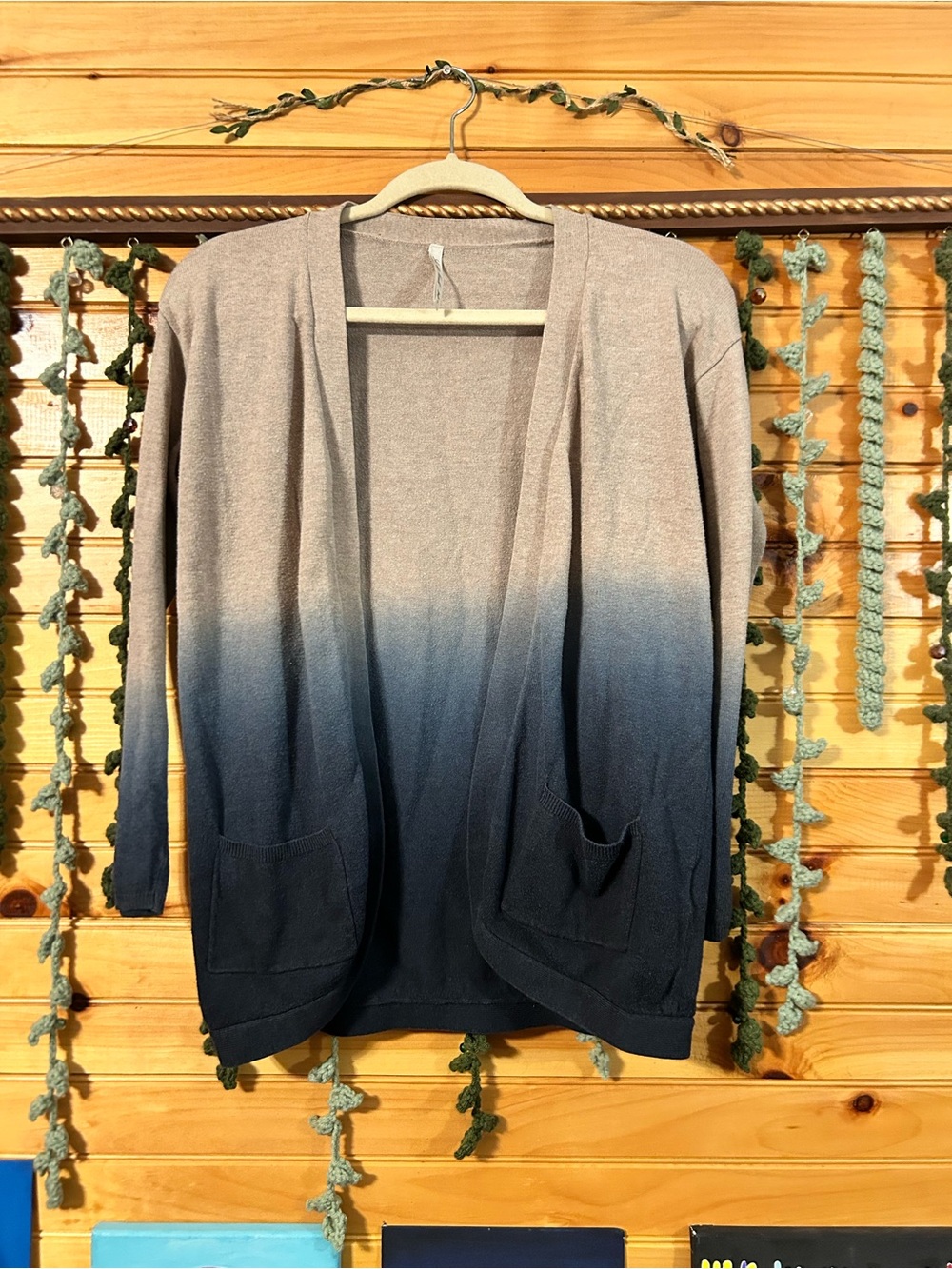 Ombre Open-Front Cardigan Sweater - Taupe to Navy